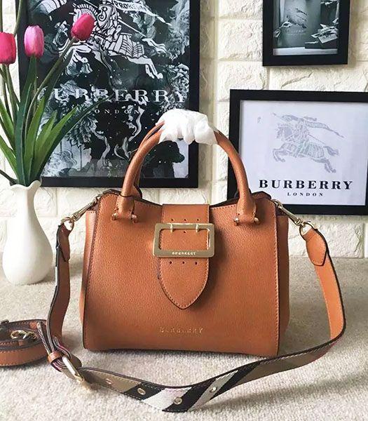 Burberry Imported Calfskin Leather The Buckle Small Tote Bag Brown