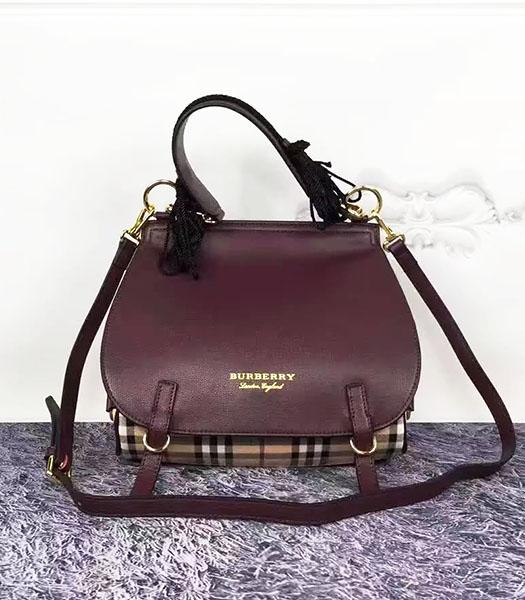 Burberry Jujube Red Leather Check Canvas The Bridle Bag