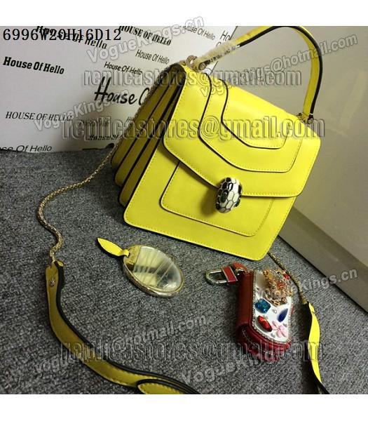 Bvlgari Lemon Yellow Original Leather 20cm Chains Small Bag-4