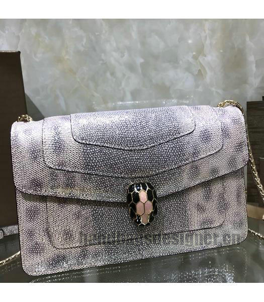 Bvlgari Real Python Leather Serpenti Forever 22cm Bag Silver-1