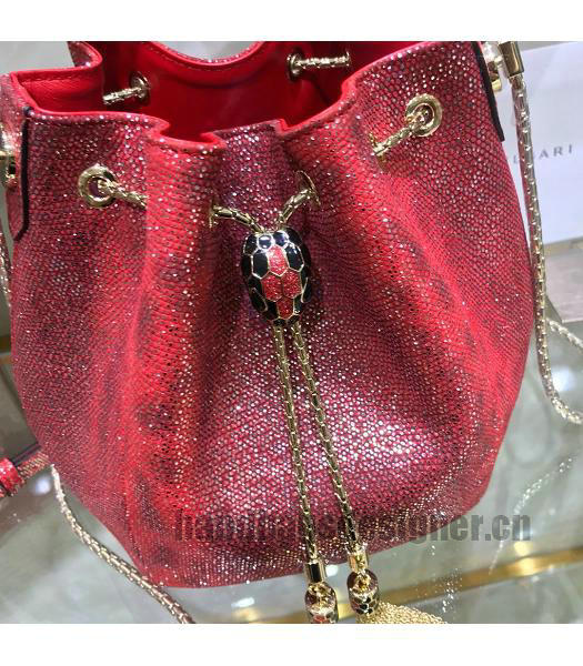 Bvlgari Real Python Leather Serpenti Forever Bucket Bag Red-1