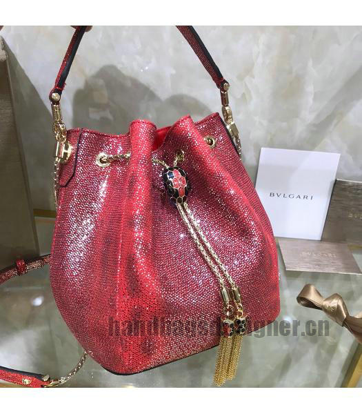 Bvlgari Real Python Leather Serpenti Forever Bucket Bag Red-2
