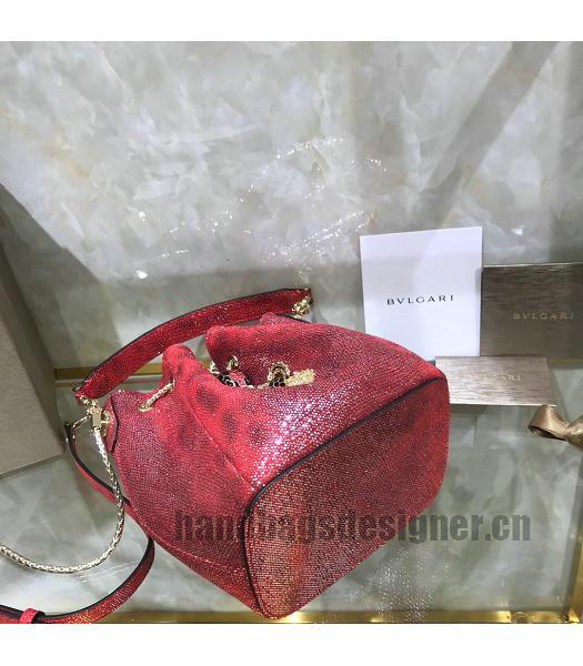 Bvlgari Real Python Leather Serpenti Forever Bucket Bag Red-5