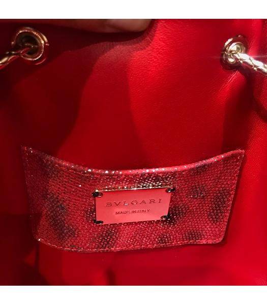 Bvlgari Real Python Leather Serpenti Forever Bucket Bag Red-8