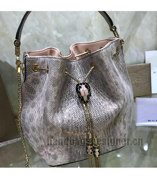 Bvlgari Real Python Leather Serpenti Forever Bucket Bag Silver-1