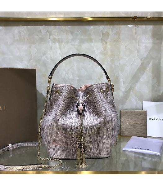 Bvlgari Real Python Leather Serpenti Forever Bucket Bag Silver