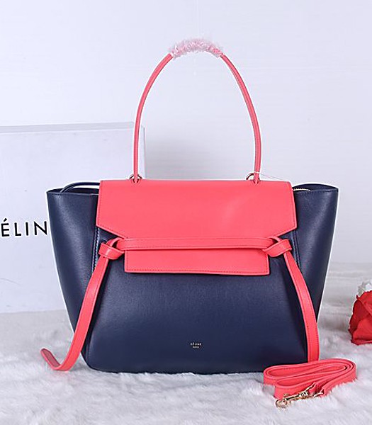 Celine Belt Original Leather Tote Bag 3346 In Rose Red/Dark Blue