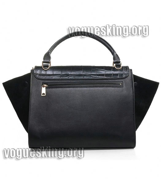Celine Black Croc Veins Imported Leather With Original/Suede Leather Stamped Trapeze Bag-2