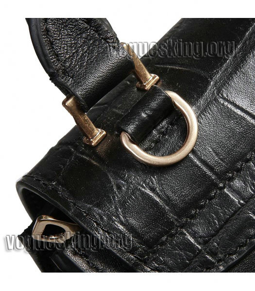 Celine Black Croc Veins Imported Leather With Original/Suede Leather Stamped Trapeze Bag-4