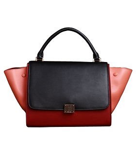 Celine BlackBrownLight Coffee Leather Mini Stamped Trapeze Bag