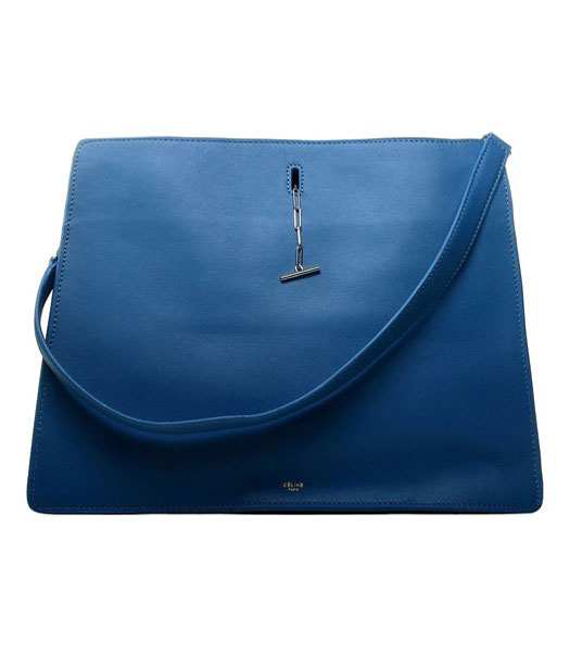 Celine Blue Imported Leather Large Shoulder Bag