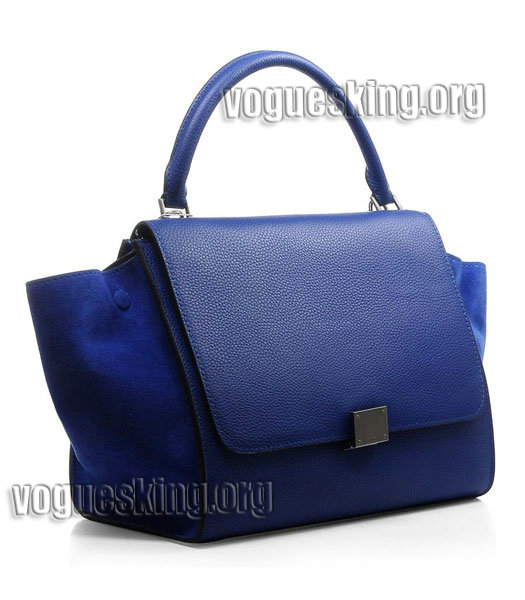 Celine Blue Litchi Pattern Imported Leather With Suede Stamped Trapeze Bag-1