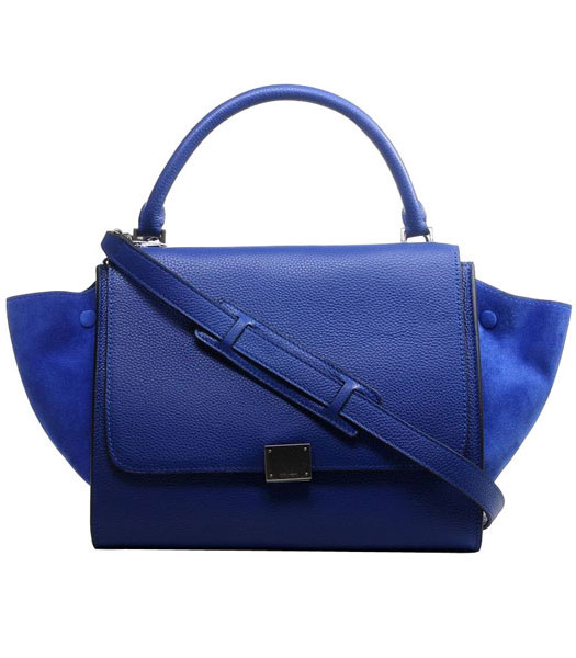 Celine Blue Litchi Pattern Imported Leather With Suede Stamped Trapeze Bag