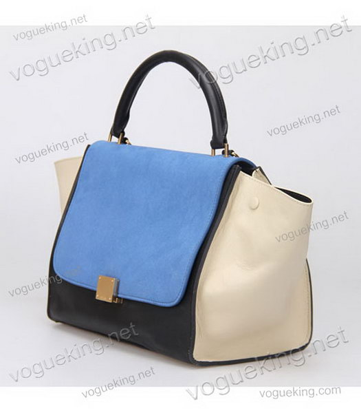 Celine Blue Suede Leather With Black Original Leather Handbag-1