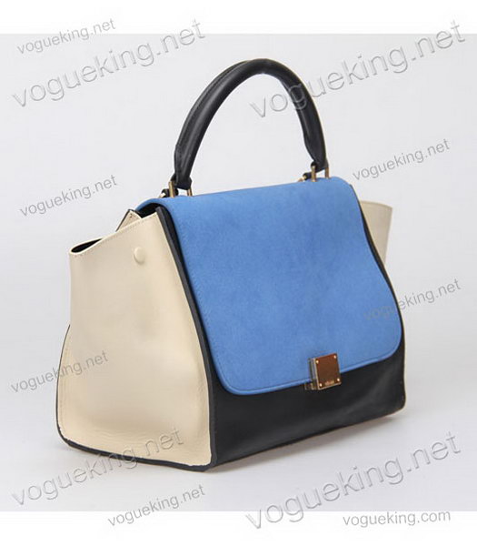 Celine Blue Suede Leather With Black Original Leather Handbag-3