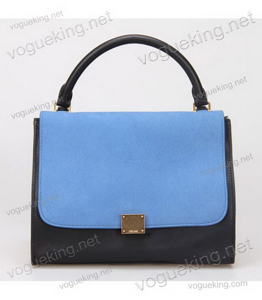 Celine Blue Suede Leather With Black Original Leather Handbag-4
