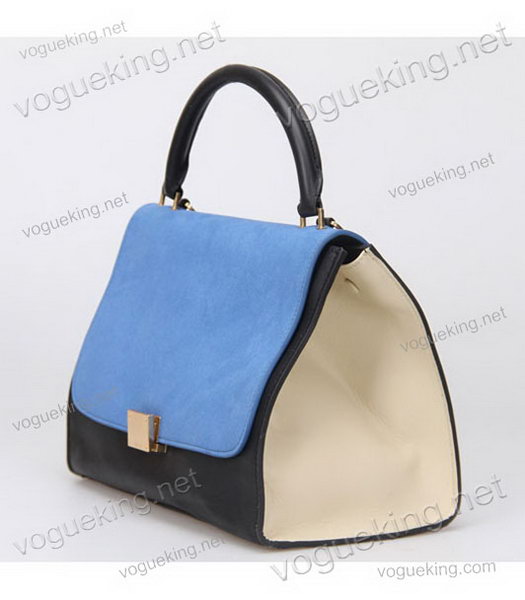 Celine Blue Suede Leather With Black Original Leather Handbag-5