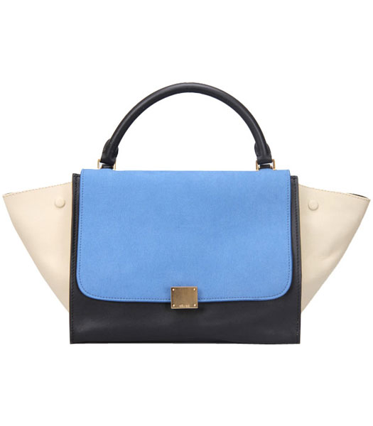 Celine Blue Suede Leather With Black Original Leather Handbag