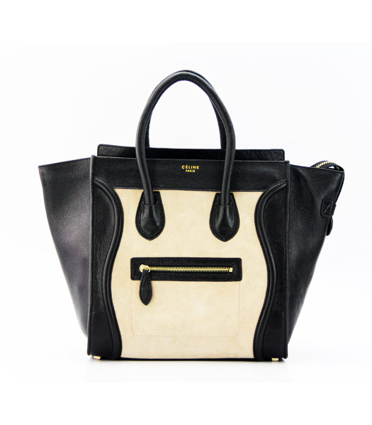 Celine Boston 30cm Smile Tote Handbag Black Calfskin White Scrubing Leather