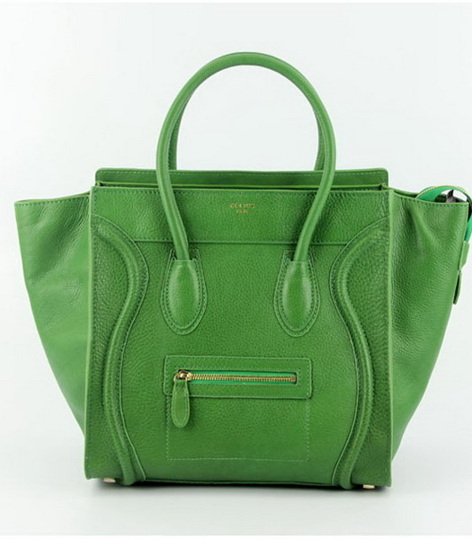 Celine Boston 30cm Smile Tote Handbag Green Leather