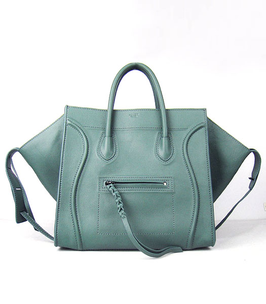 Celine Boston Smile Tote Handbag Dark Green Lambskin Leather