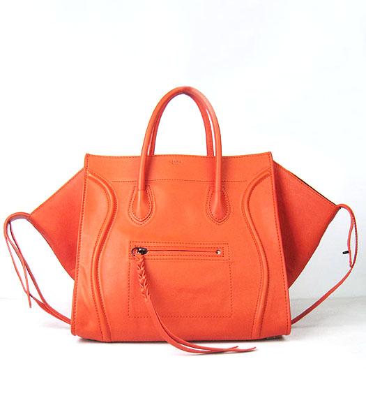 Celine Boston Smile Tote Handbag Orange Lambskin Leather