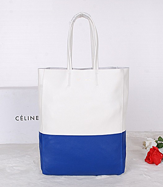 Celine Cabas White/Blue Leather Shopping Bag 5545