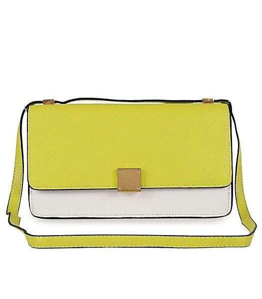 Celine Case Cow Leather Flap Bag 6094 In Lemon Green/White