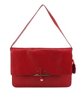 Celine Clasp Red Calfskin Shoulder Bag