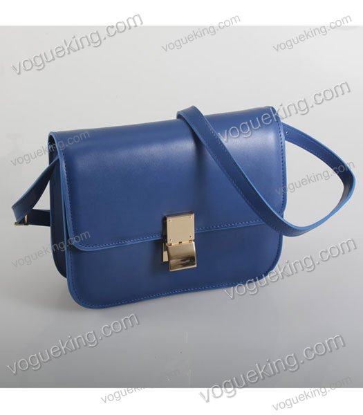 Celine Classic Box Small Flap Bag Blue Calfskin Leather-4