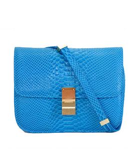 Celine Classic Box Small Flap Bag Blue Lizard Veins Calfskin