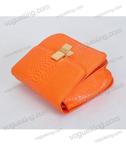 Celine Classic Box Small Flap Bag Orange Snake Veins Calfskin-4