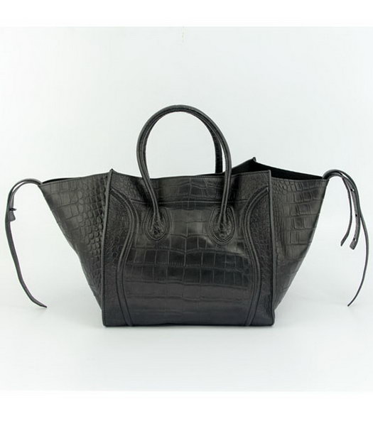 Celine Croco Veins Leather Square Bag Black-2