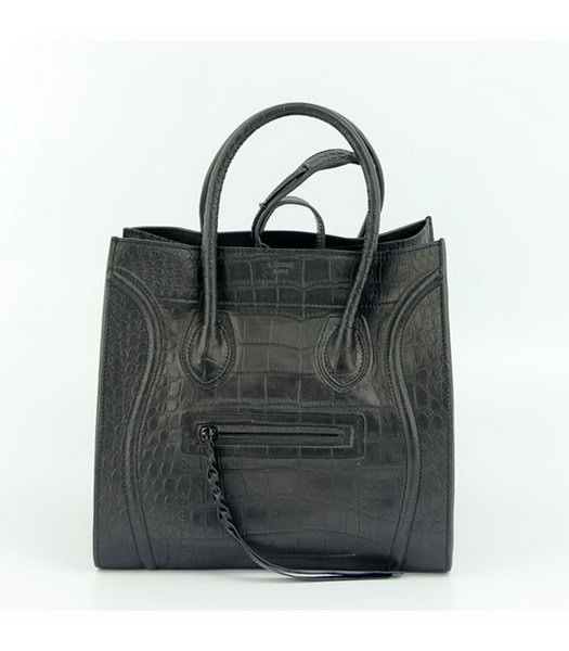 Celine Croco Veins Leather Square Bag Black-3