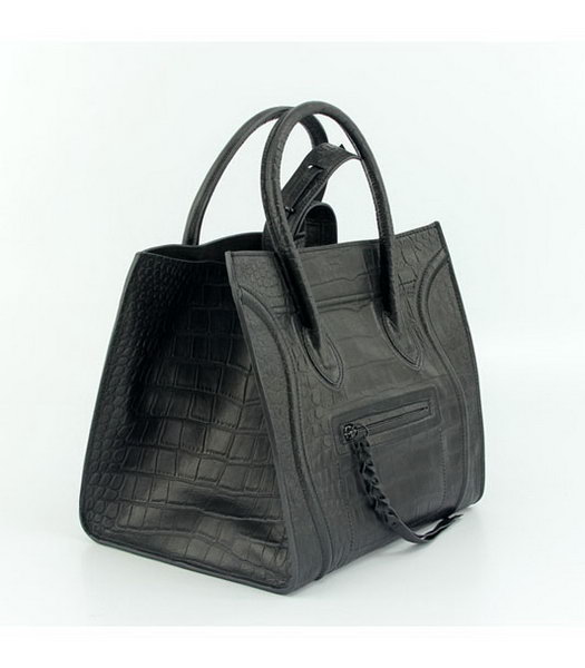 Celine Croco Veins Leather Square Bag Black-4