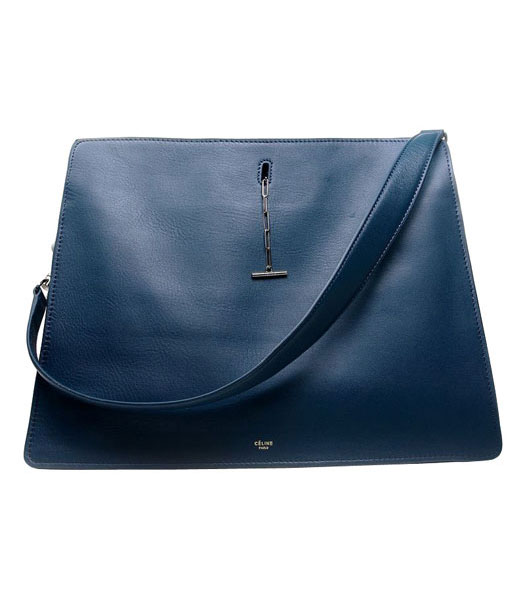 Celine Dark Blue Imported Leather Large Shoulder Bag