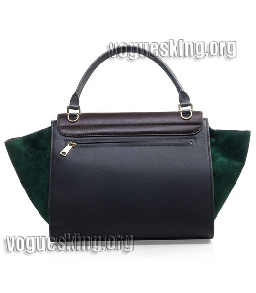 Celine Dark CoffeeGrey Imported Leather With Dark Green Suede Stamped Trapeze Bag-2