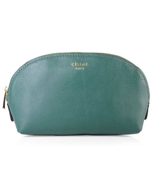 Celine Dark Green Original Leather Cosmetic Bag
