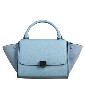 Celine Iridescent Emperor Blue Litchi Pattern Leather Mini Stamped Trapeze Bag