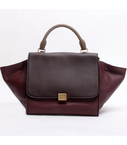 Celine Jujube Imported Leather with Dark Coffee&Khaki Square Bag