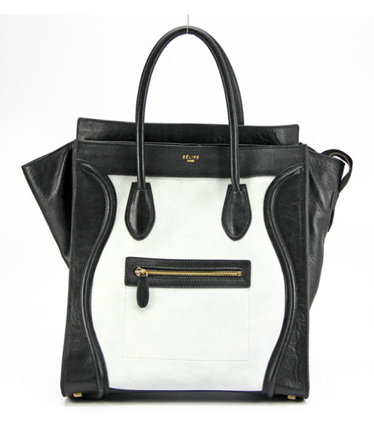 Celine Leather Tote Bag White_Black