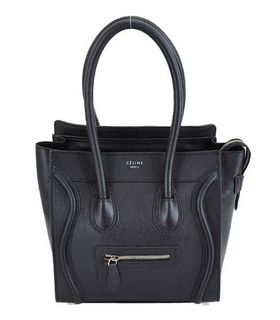 Celine Mini 26cm Small Tote Bag Black Litchi Pattern Calfskin