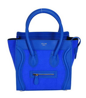 Celine Mini 26cm Small Tote Bag Blue Imported Leather With Suede Calfskin