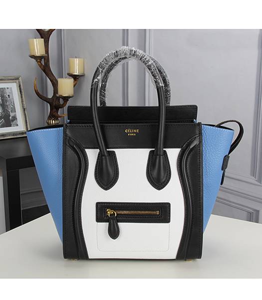 Celine Mini 26cm Small Tote Bag Blue&White&Black Leather