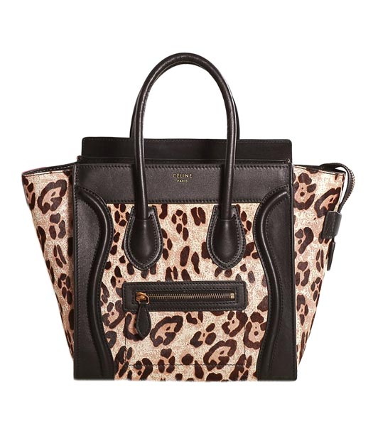 Celine Mini 26cm Small Tote Bag Leopard Pattern With Black Leather