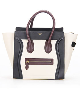 Celine Mini 26cm Small Tote Bag White/Black/Wine Red Leather