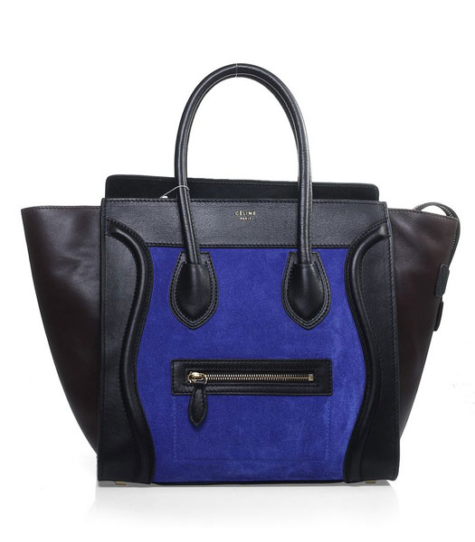 Celine Mini 30cm Blue Suede With Black Original Leather Tote Bag