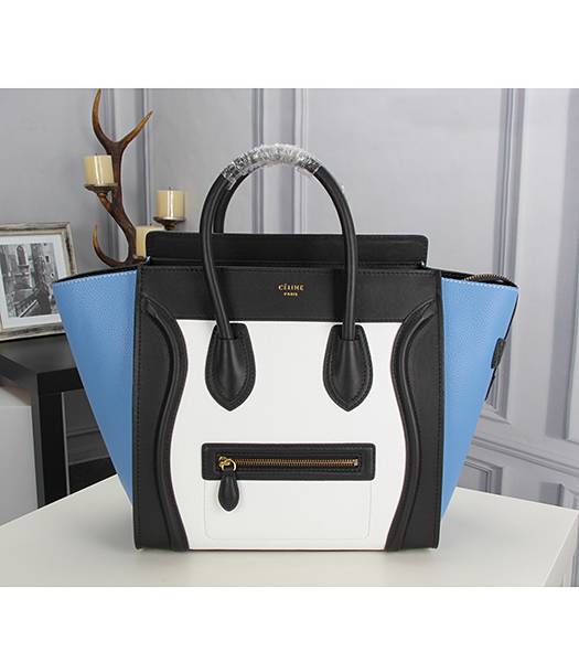 Celine Mini 30cm Classic Tote Bag Blue&White&Black Leather