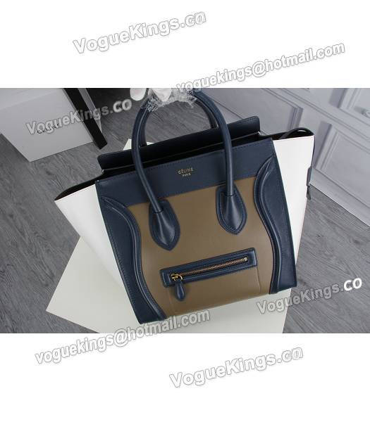Celine Mini 30cm Classic Tote Bag Dark Blue&White&Khaki Leather-1