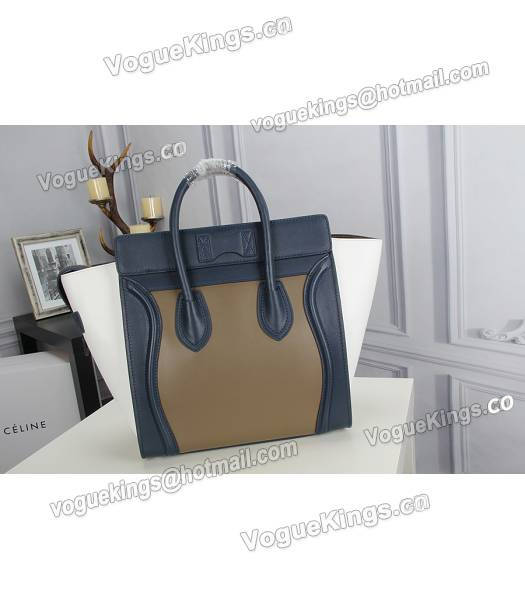 Celine Mini 30cm Classic Tote Bag Dark Blue&White&Khaki Leather-3